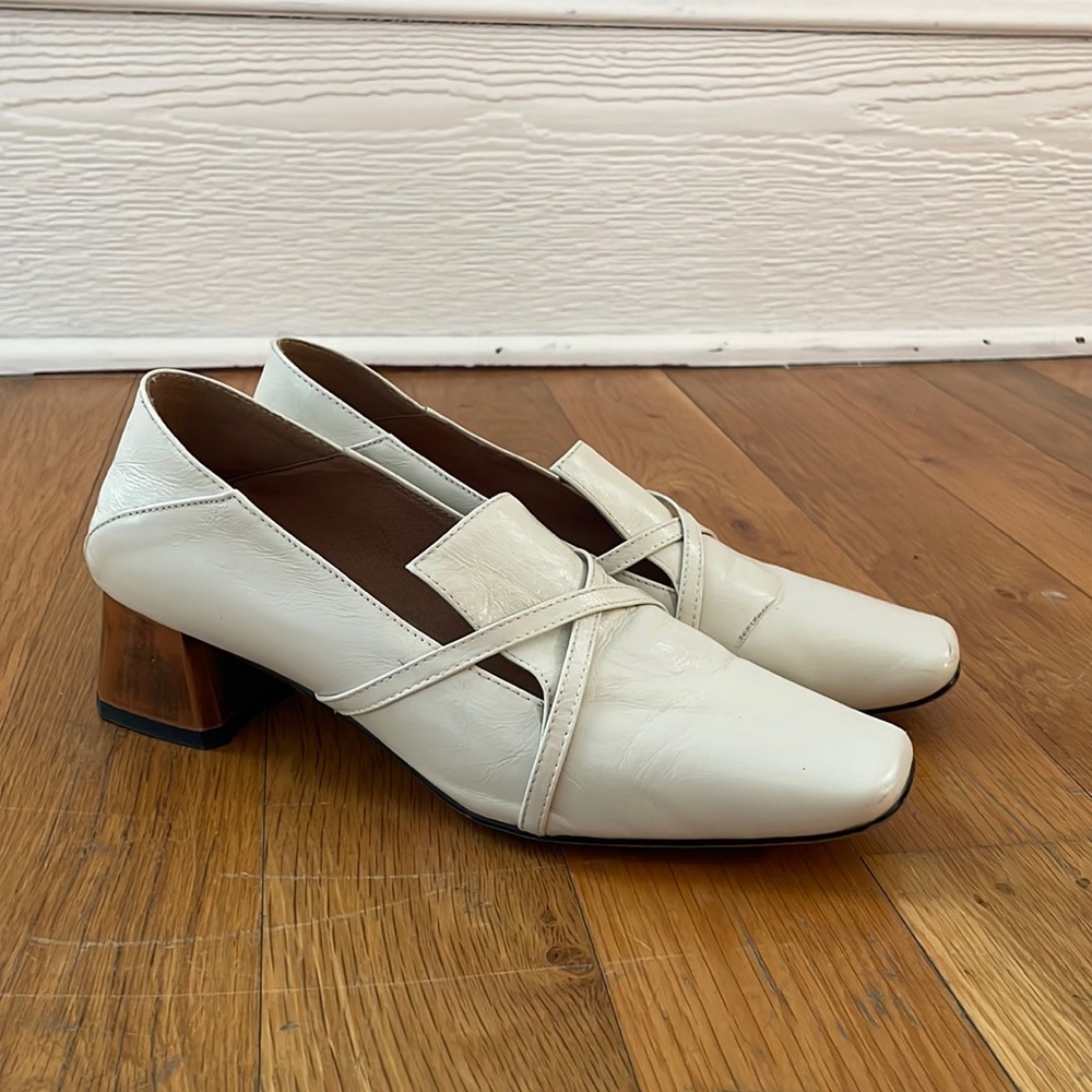 Chiko White Custom Made Square Toe Heels